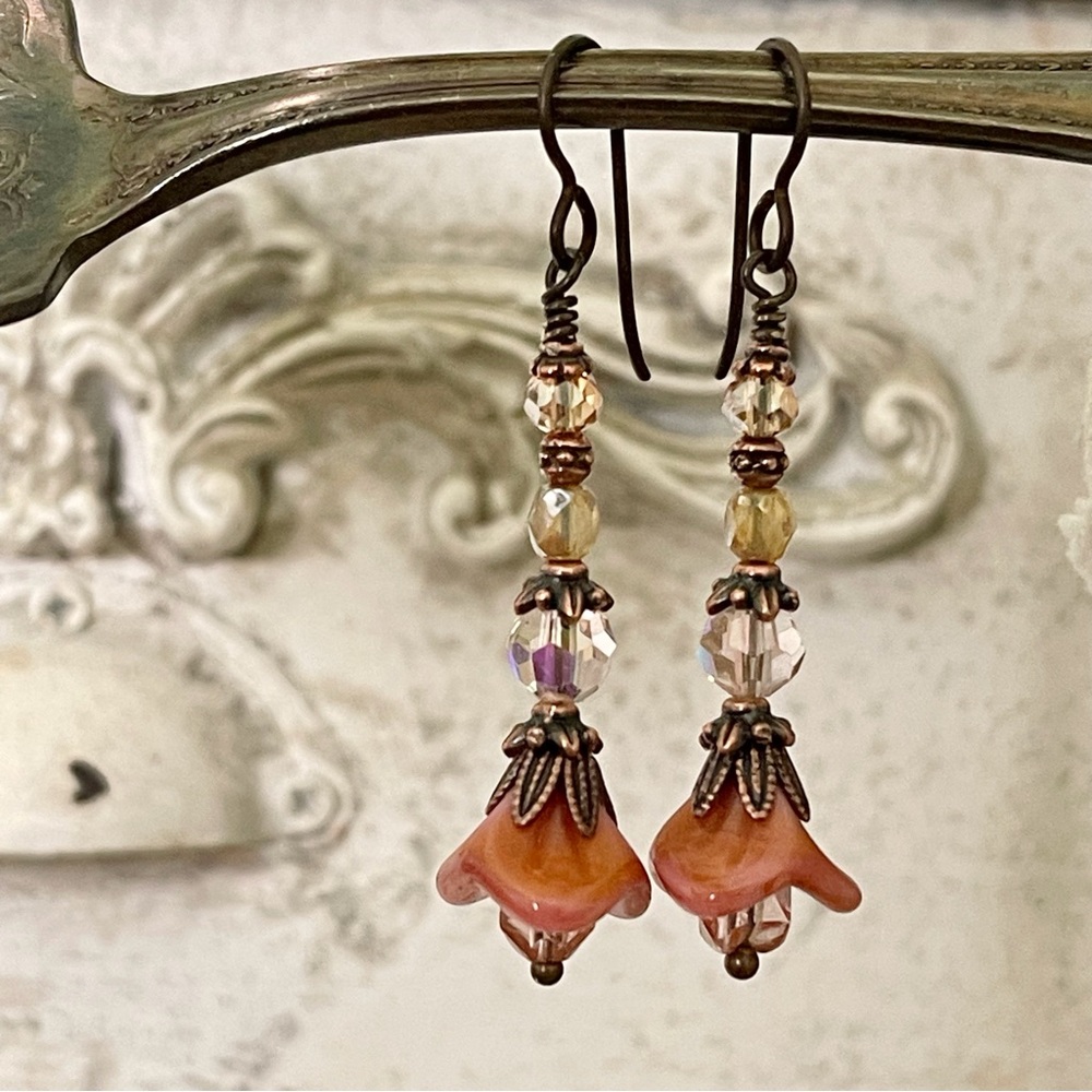 ARTISAN Earrings “Peach Silk” - Dangles - Picture 6 of 9